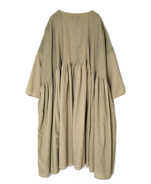 NMDS26602D ORGANIC MICRO CHECK&VOILE PLAIN PATCHWORK OVERDYE PINTUCK PULLOVER DRESS