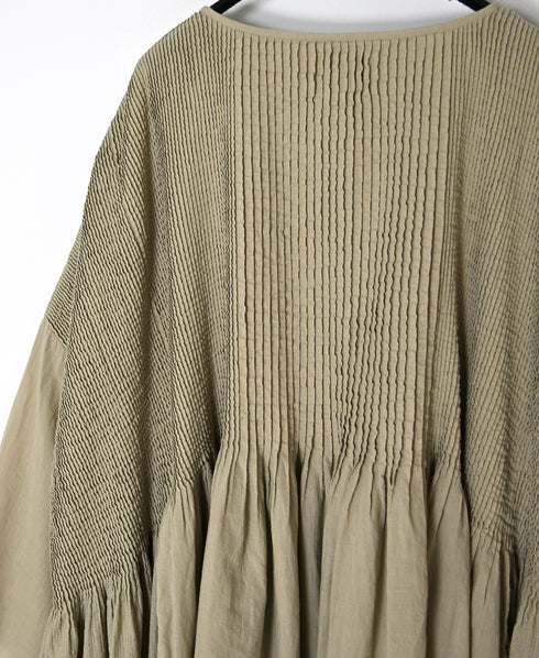 NMDS26602D ORGANIC MICRO CHECK&VOILE PLAIN PATCHWORK OVERDYE PINTUCK PULLOVER DRESS