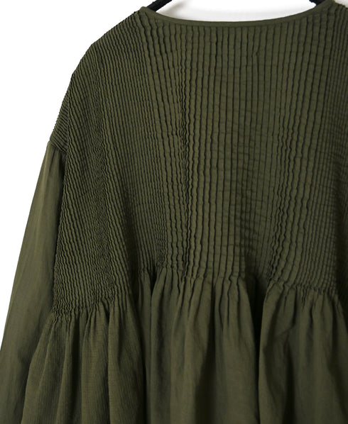 NMDS26603D ORGANIC MICRO CHECK&VOILE PLAIN PATCHWORK OVERDYE CREW-NECK BUTTON SHIRT WITH PINTUCK