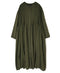 NMDS26604D ORGANIC MICRO CHECK&VOILE PLAIN PATCHWORK OVERDYE CREW-NECK BUTTON SHIRT MAXI DRESS WITH PINTUCK