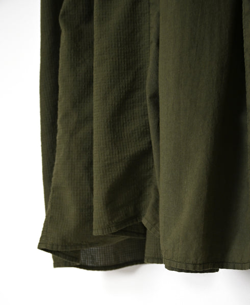 NMDS26604D ORGANIC MICRO CHECK&VOILE PLAIN PATCHWORK OVERDYE CREW-NECK BUTTON SHIRT MAXI DRESS WITH PINTUCK