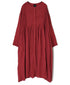 NMDS26604D ORGANIC MICRO CHECK&VOILE PLAIN PATCHWORK OVERDYE CREW-NECK BUTTON SHIRT MAXI DRESS WITH PINTUCK
