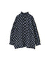 NMDS26611 80s ORGANIC SMALL CHECK MEDIUM FLOWER BLOCK PRINT FRILL COLLAR SHIRT WITH MINI PINTUCK