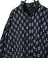 NMDS26611 80s ORGANIC SMALL CHECK MEDIUM FLOWER BLOCK PRINT FRILL COLLAR SHIRT WITH MINI PINTUCK