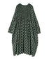 NMDS26613 80s ORGANIC SMALL CHECK MEDIUM FLOWER BLOCK PRINT CREW-NECK P/O SHIRT DRESS WITH PINTUCK