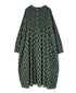 NMDS26613 80s ORGANIC SMALL CHECK MEDIUM FLOWER BLOCK PRINT CREW-NECK P/O SHIRT DRESS WITH PINTUCK