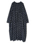 NMDS26613 80s ORGANIC SMALL CHECK MEDIUM FLOWER BLOCK PRINT CREW-NECK P/O SHIRT DRESS WITH PINTUCK