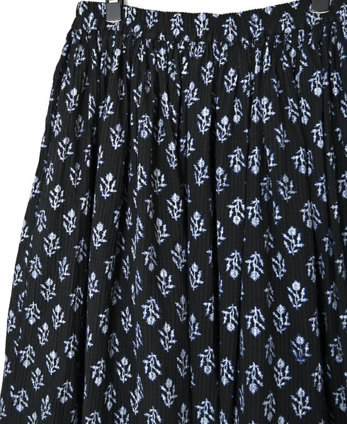 NMDS26615 80s ORGANIC SMALL CHECK MEDIUM FLOWER BLOCK PRINT GATHERED SKIRT WITH LINING