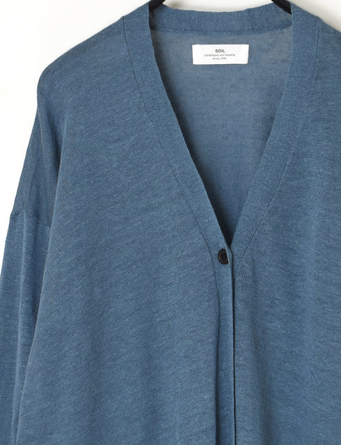 NNSL26001 12GG 1PLY LINEN/COTTON V-NECK 1BUTTON CARDIGAN