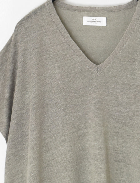 NNSL26003 12GG 1PLY LINEN/COTTON V-NECK VEST WITH SIDE BUTTON