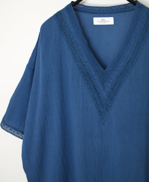 NSL24032 80s COTTON VOILE LACE V-NECK LACE S/SL PULLOVER