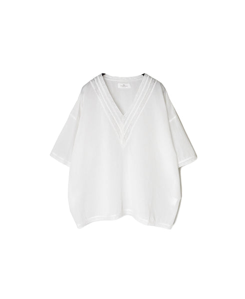 NSL24032 80s COTTON VOILE LACE V-NECK LACE S/SL PULLOVER