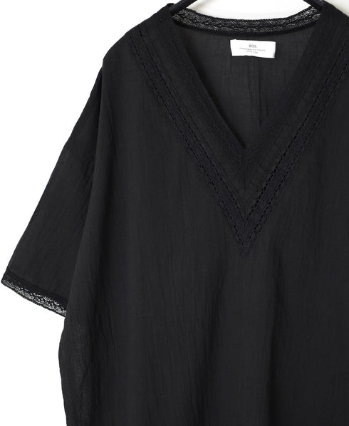 NSL24032 80s COTTON VOILE LACE V-NECK LACE S/SL PULLOVER
