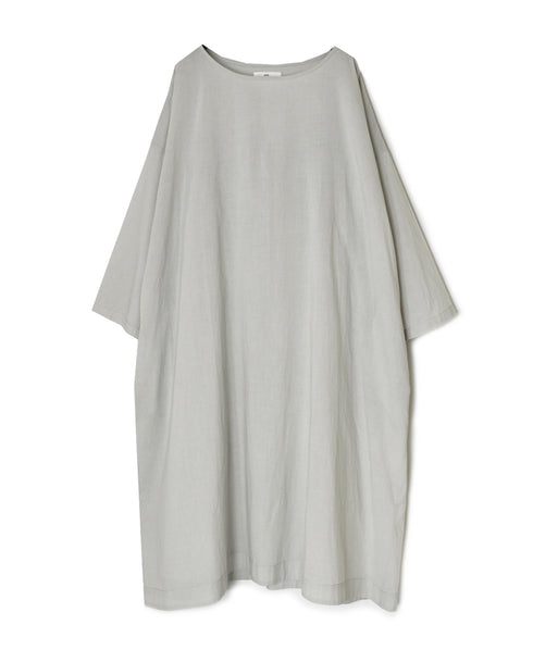 NSL26003 60s CAMBRIC PLAIN CREW-NECK BACK SIDE GATHERED DRESS WITH LINING
