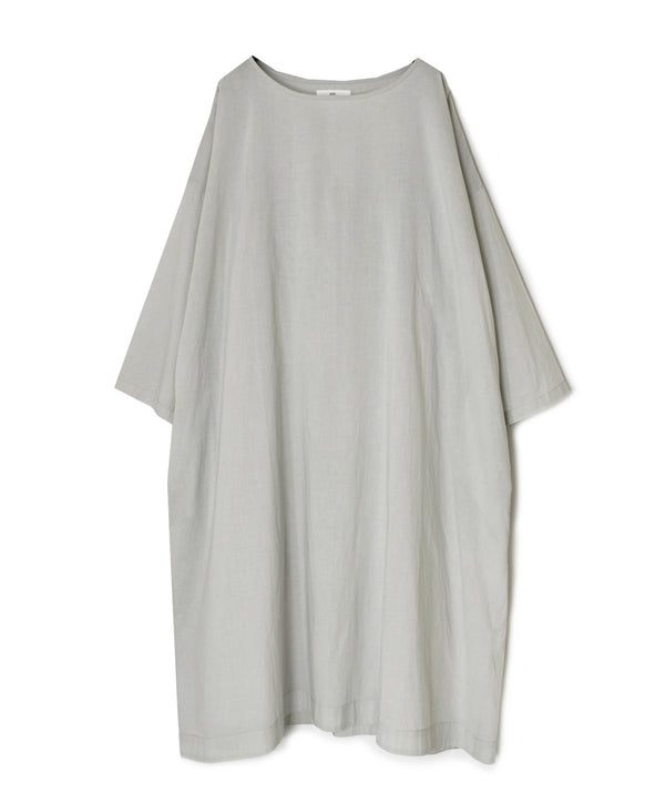 NSL26003 60s CAMBRIC PLAIN CREW-NECK BACK SIDE GATHERED DRESS WITH LINING