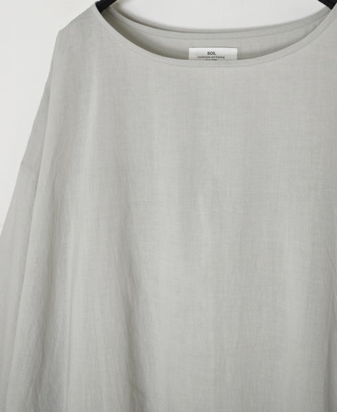 NSL26003 60s CAMBRIC PLAIN CREW-NECK BACK SIDE GATHERED DRESS WITH LINING