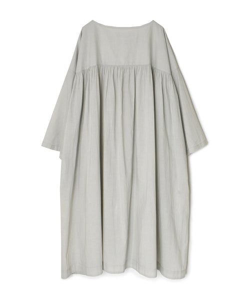 NSL26003 60s CAMBRIC PLAIN CREW-NECK BACK SIDE GATHERED DRESS WITH LINING