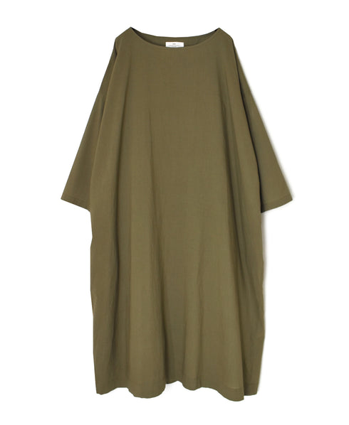 NSL26003 60s CAMBRIC PLAIN CREW-NECK BACK SIDE GATHERED DRESS WITH LINING