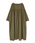 NSL26003 60s CAMBRIC PLAIN CREW-NECK BACK SIDE GATHERED DRESS WITH LINING
