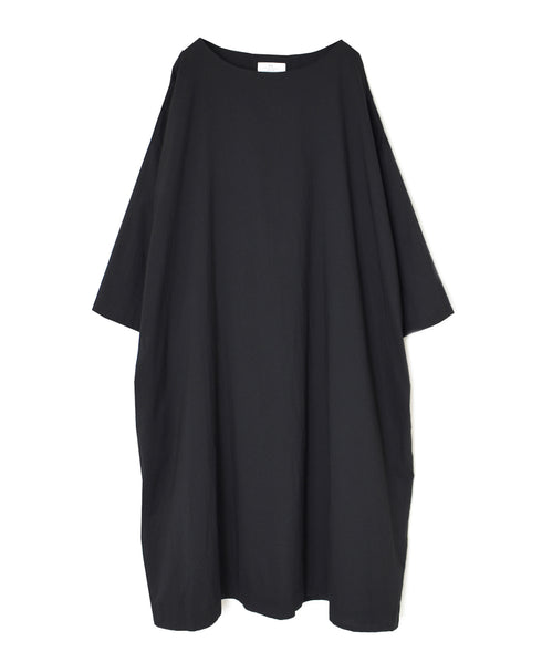 NSL26003 60s CAMBRIC PLAIN CREW-NECK BACK SIDE GATHERED DRESS WITH LINING