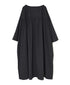 NSL26003 60s CAMBRIC PLAIN CREW-NECK BACK SIDE GATHERED DRESS WITH LINING