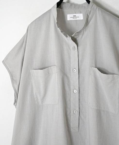 NSL26007 60s CAMBRIC PLAIN BANDED COLLAR FRENCH/SL DRESS