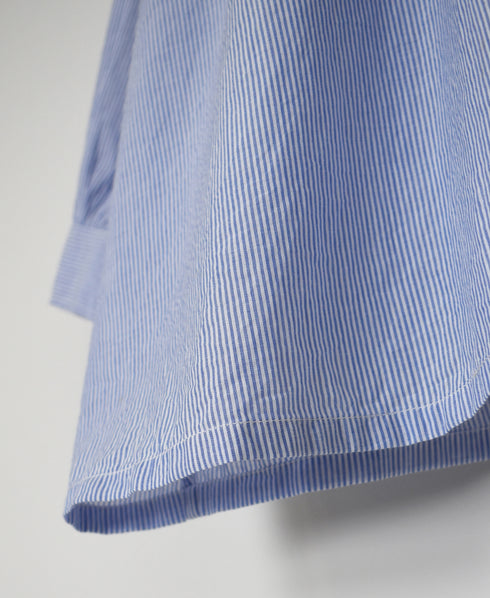 NSL26011 80s COTTON VOILE STRIPE BANDED COLLAR GATHER SHIRT