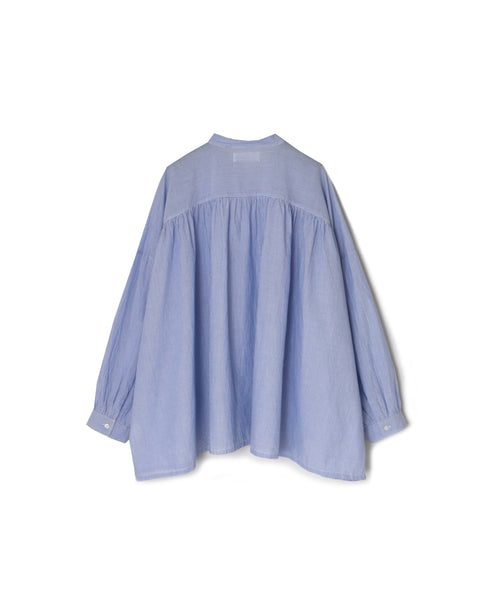 NSL26011 80s COTTON VOILE STRIPE BANDED COLLAR GATHER SHIRT