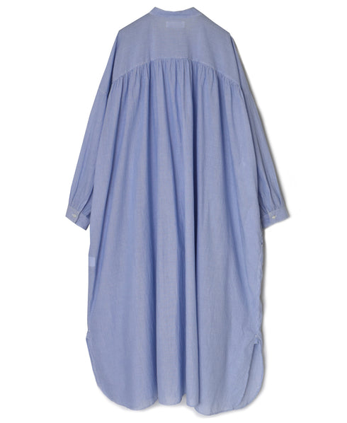 NSL26014 80s COTTON VOILE STRIPE BANDED COLLAR GATHER SHIRT DRESS