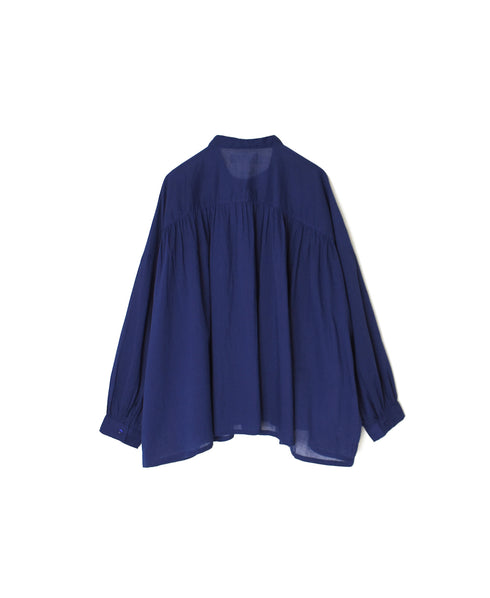 NSL26021 80s COTTON VOILE PLAIN BANDED COLLAR GATHERED SHIRT