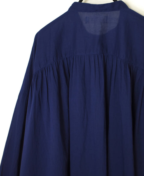 NSL26021 80s COTTON VOILE PLAIN BANDED COLLAR GATHERED SHIRT