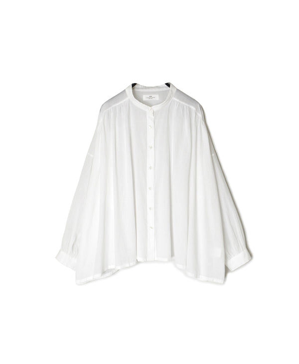 NSL26021 80s COTTON VOILE PLAIN BANDED COLLAR GATHERED SHIRT