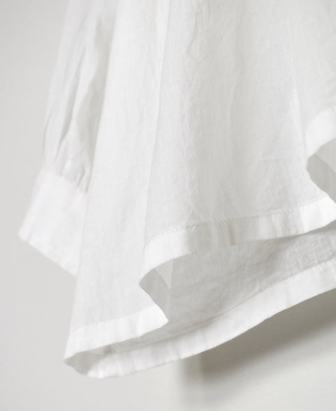NSL26021 80s COTTON VOILE PLAIN BANDED COLLAR GATHERED SHIRT