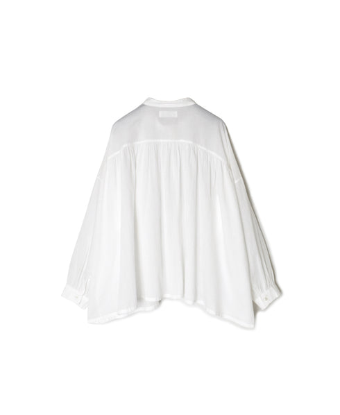 NSL26021 80s COTTON VOILE PLAIN BANDED COLLAR GATHERED SHIRT