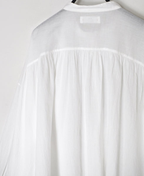 NSL26021 80s COTTON VOILE PLAIN BANDED COLLAR GATHERED SHIRT