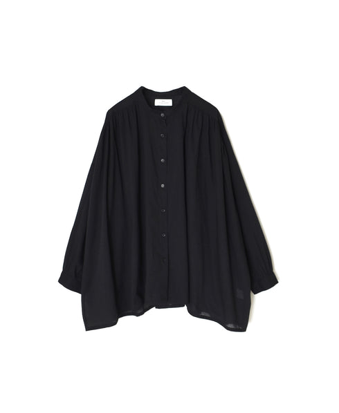 NSL26021 80s COTTON VOILE PLAIN BANDED COLLAR GATHERED SHIRT