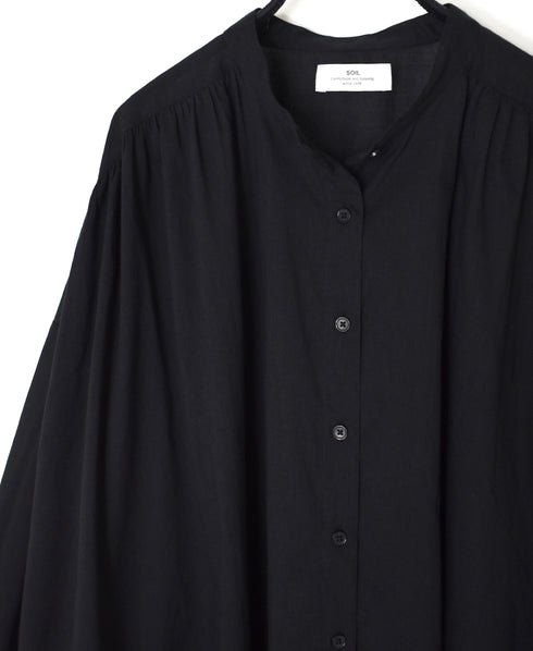 NSL26021 80s COTTON VOILE PLAIN BANDED COLLAR GATHERED SHIRT