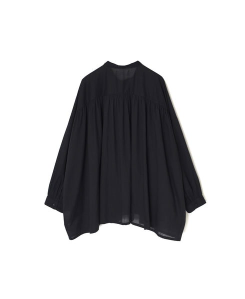 NSL26021 80s COTTON VOILE PLAIN BANDED COLLAR GATHERED SHIRT