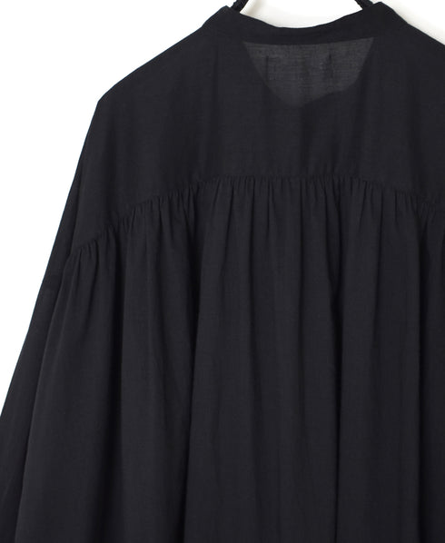 NSL26021 80s COTTON VOILE PLAIN BANDED COLLAR GATHERED SHIRT
