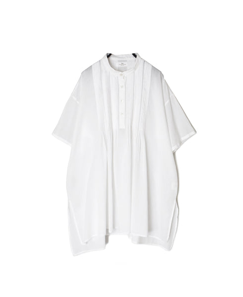 NSL26023 80s COTTON VOILE PLAIN BANDED COLLAR S/SL PINTUCK SHIRT