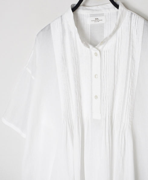 NSL26023 80s COTTON VOILE PLAIN BANDED COLLAR S/SL PINTUCK SHIRT