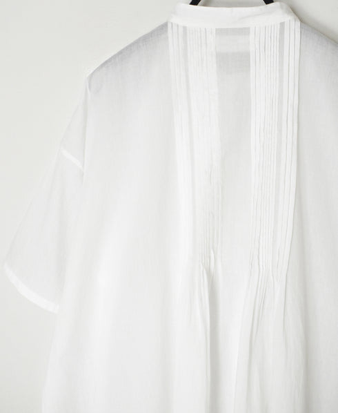 NSL26023 80s COTTON VOILE PLAIN BANDED COLLAR S/SL PINTUCK SHIRT