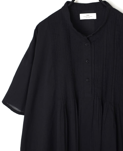 NSL26023 80s COTTON VOILE PLAIN BANDED COLLAR S/SL PINTUCK SHIRT