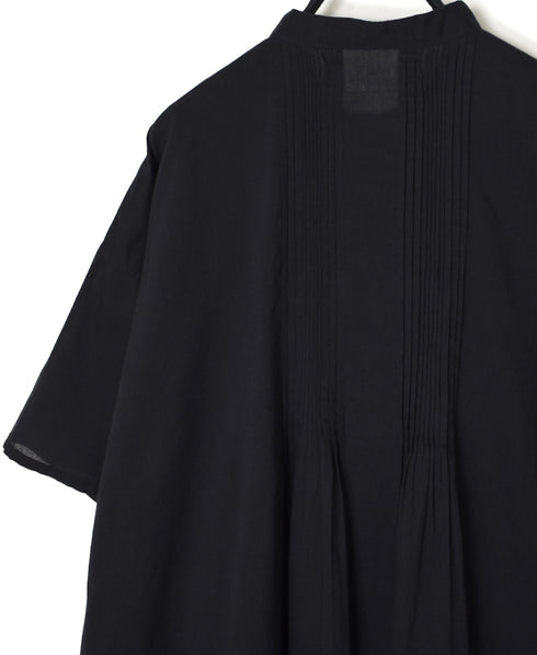 NSL26023 80s COTTON VOILE PLAIN BANDED COLLAR S/SL PINTUCK SHIRT