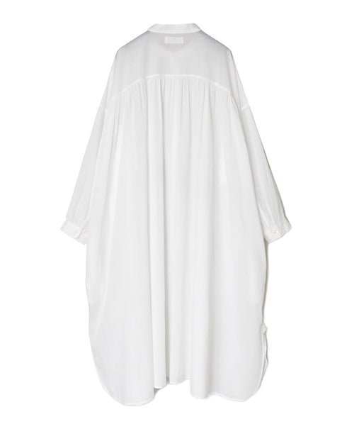 NSL26024 80s COTTON VOILE PLAIN BANDED COLLAR GATHERED SHIRT DRESS