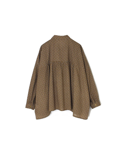 NSL26031 COTTON SLUB SMALL FLOWER PRINT REGULAR COLLAR GATHERED SHIRT SMOCK