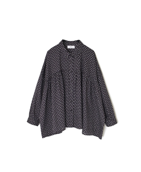 NSL26031 COTTON SLUB SMALL FLOWER PRINT REGULAR COLLAR GATHERED SHIRT SMOCK