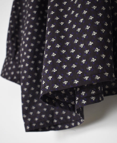 NSL26031 COTTON SLUB SMALL FLOWER PRINT REGULAR COLLAR GATHERED SHIRT SMOCK