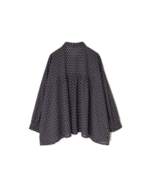 NSL26031 COTTON SLUB SMALL FLOWER PRINT REGULAR COLLAR GATHERED SHIRT SMOCK