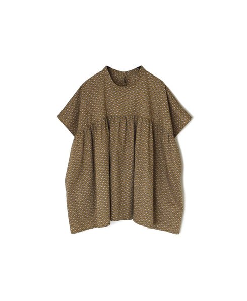 NSL26032 COTTON SLUB SMALL FLOWER PRINT BACK OPENING STAND COLLAR SHIRT